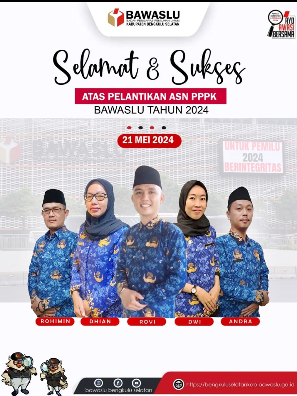 SEBANYAK 1878 PPPK BAWASLU BARU DILANTIK HARI INI. 5 STAF BAWASLU BENGKULU SELATAN HADIR SEBAGAI PESERTA